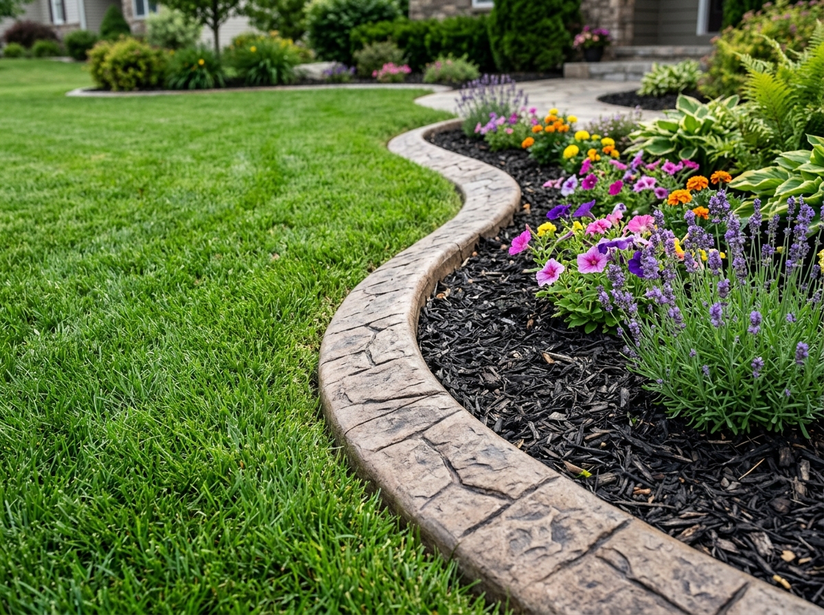 Continuous stamped concrete landscape curbing edge